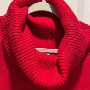 Red Old Navy oversized knit sweater with turtle neck.